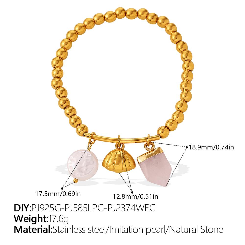 Sweet Wind DIY Ceramic Pearl Pendant Gold Bead Bracelet Stainless Steel Gold Plated Jewelry