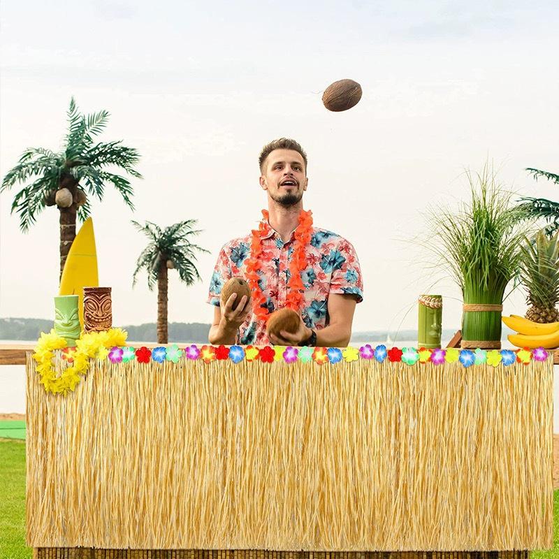 Hawaiian Party Table & Wall Decoration Set with Straw Skirt