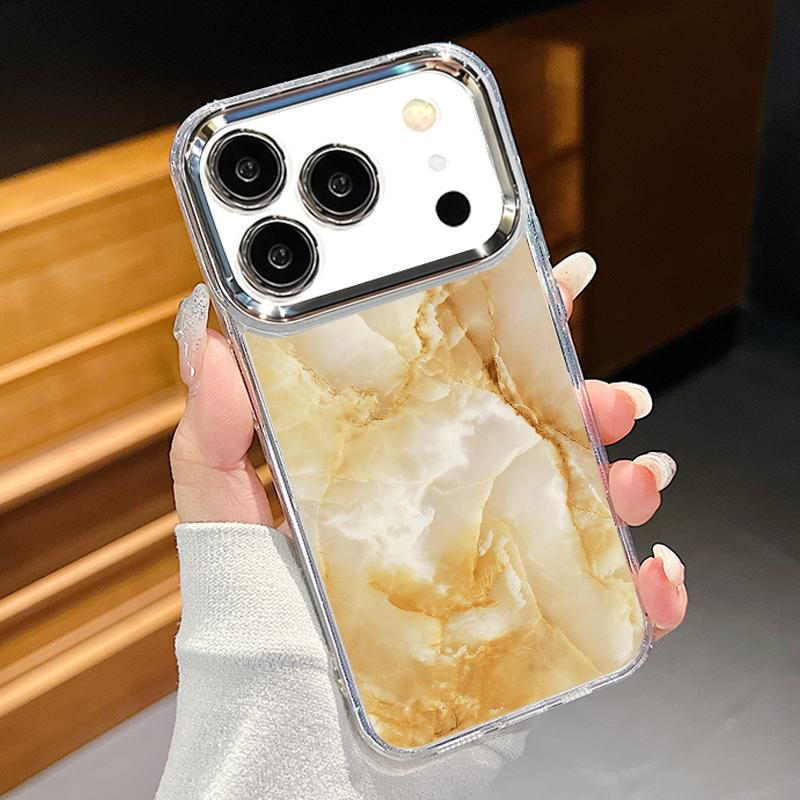 Sandstone Marble Pattern Case For iPhone 17 Pro Max Plating Lens Frame Clear Soft Cover For iPhone 16 15 14 13 Pro Max 11 16E 17E
