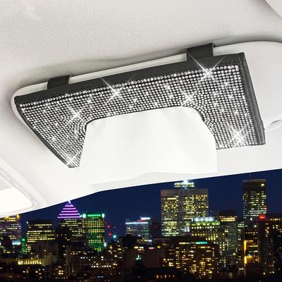 Caja de Pañuelos para Coche con Brillo de Cuero Sintético y Protección Solar, Bolsa de Pañuelos para Asiento Trasero de Coche
