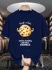 Unisex Navy Blue Tee Muscular Cookie Cartoon Food Letter Graphic Print Crew Neck Short Sleeve Summer Casual Male Cotton Street Top
