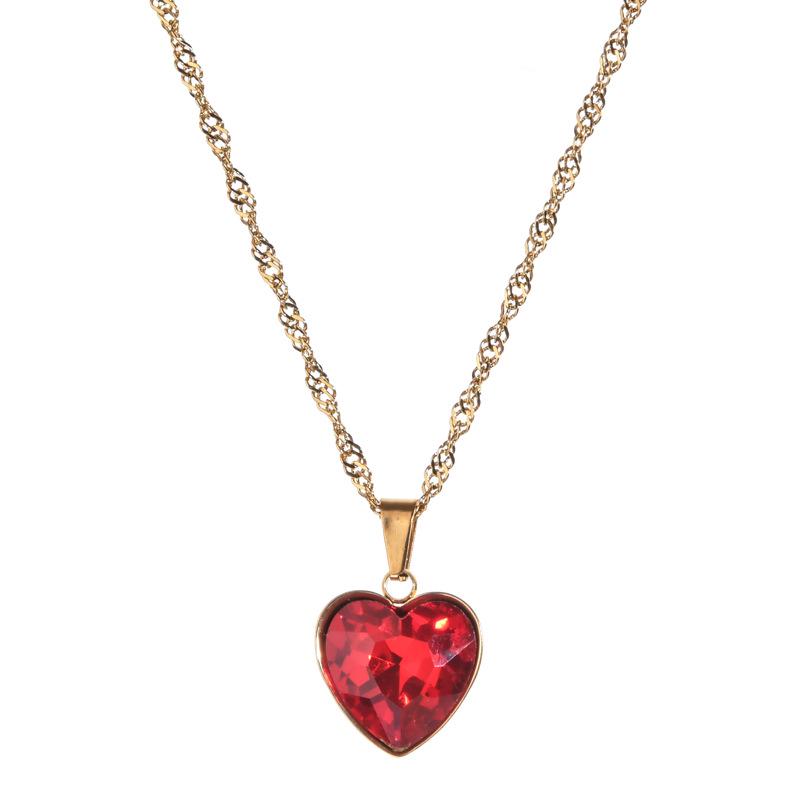 Exquisite Sparkly Heart Pendant Clavicle Chain Necklace - Stainless Steel, Street Style Sweet Cool Peach Heart Design.