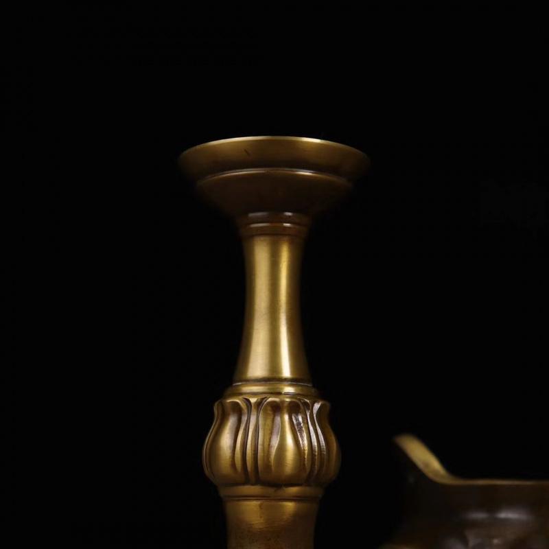 Brass Three Offering Ornaments Altar Tai Shan Buddha Hall Special Burner Barrel Incense Holder Wax Stand