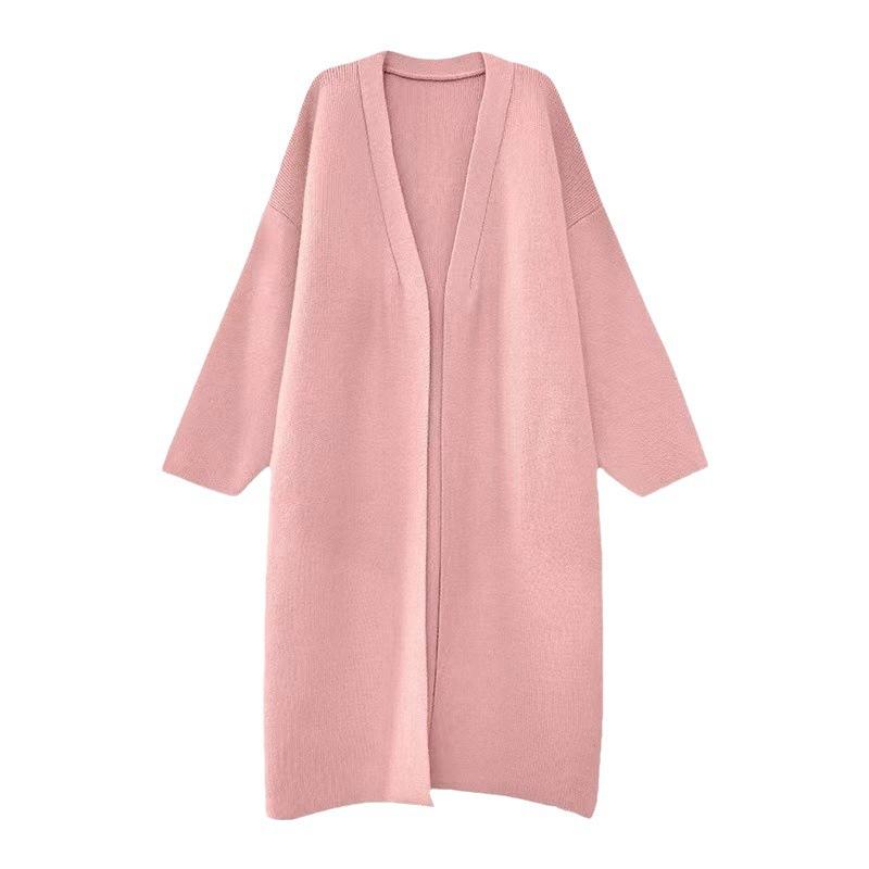 Fashion commuter coat medium and long women's solid color sweater jacket women's high sense lazy loose shoulder sleeves