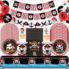 Pirate Theme Party Supplies Set Skull Crossbones Banner Plates Cups Napkins Tablecloth Halloween Birthday Event Tableware Decor
