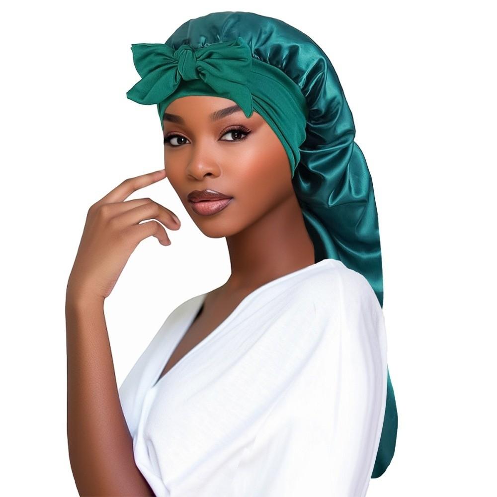 

Long Tie Satin Sleep Cap Breathable Hair Care Bonnet Fashion Bowknot Braid Bonnet Night Use ціан