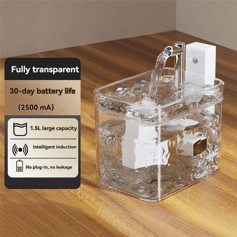 BAAJ-Automatic Circulation Drinking Water Dispenser Unplugged Wireless Induction Fountain 1.5L Large Pet Water Fountain A