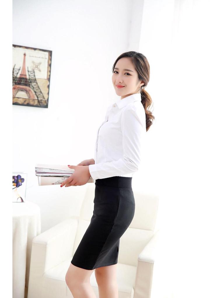 Women's High Waist Elastic Midi Skirt - Plus Size Slimming Hip Wrap In Black for Professional Office Wear
