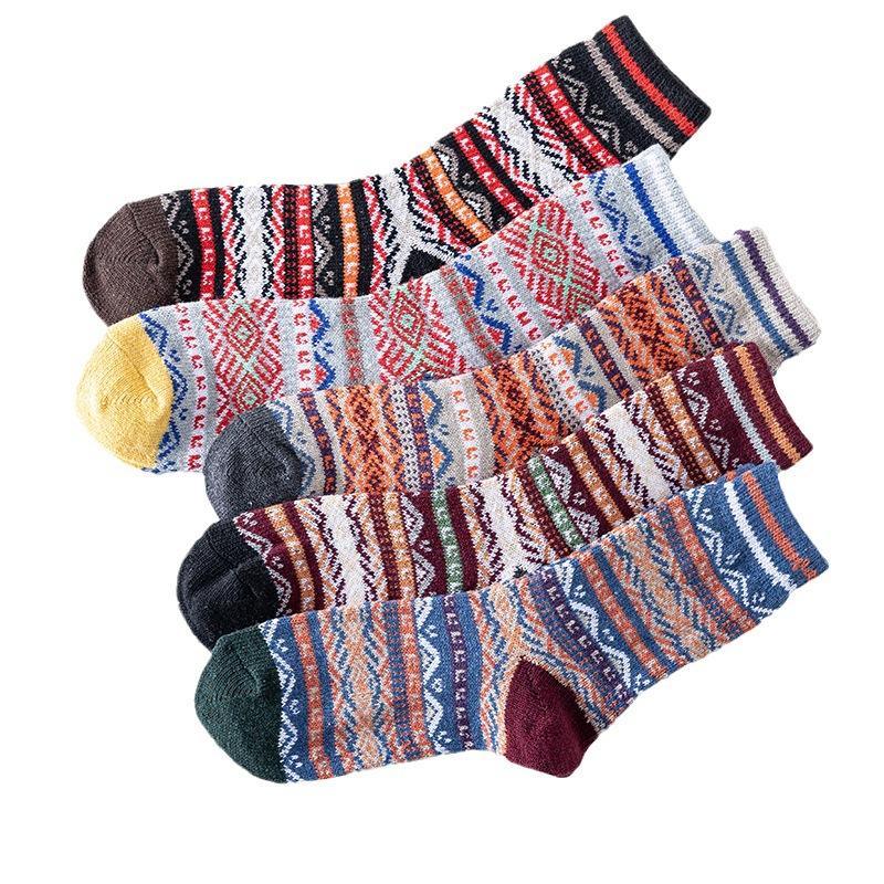 5 Pairs of Men's Autumn and Winter New Folk Wind Thickened Warm Rabbit Wool Tube Socks