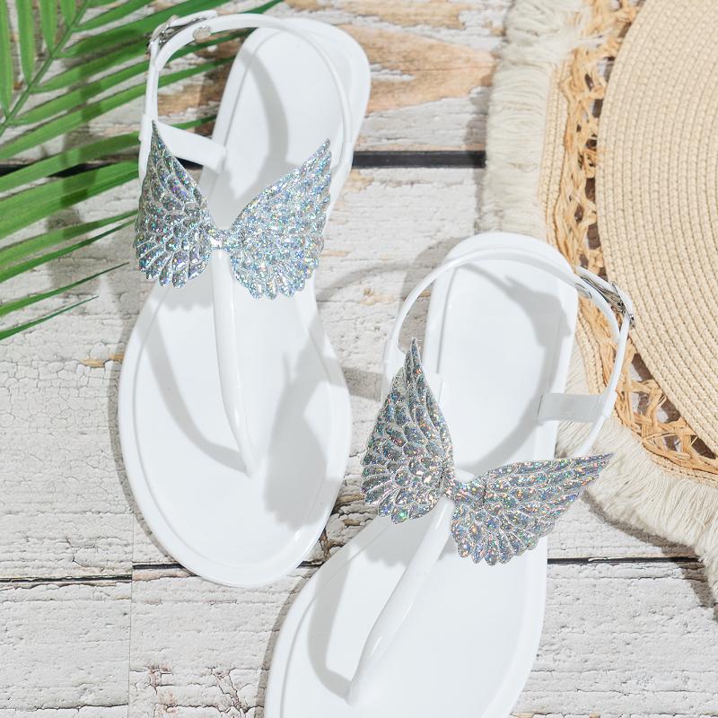 Casual Women Butterfly Crystal PVC Sandals Fashion Solid Color Outdoors Beach Flip Flops Flat Comfortable Sandalias De Mujer