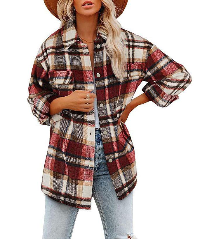 Herbst-Damenjacke, modischer urbaner Stil, lockere einreihige karierte Jacke