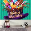 2D Candy Hat Happy Birthday Backdrop Willy Wonka Style Party Photo Background