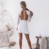 Women Solid O-Neck Lace Patchwork Long Sleeve Backless Party Bandage  Dress