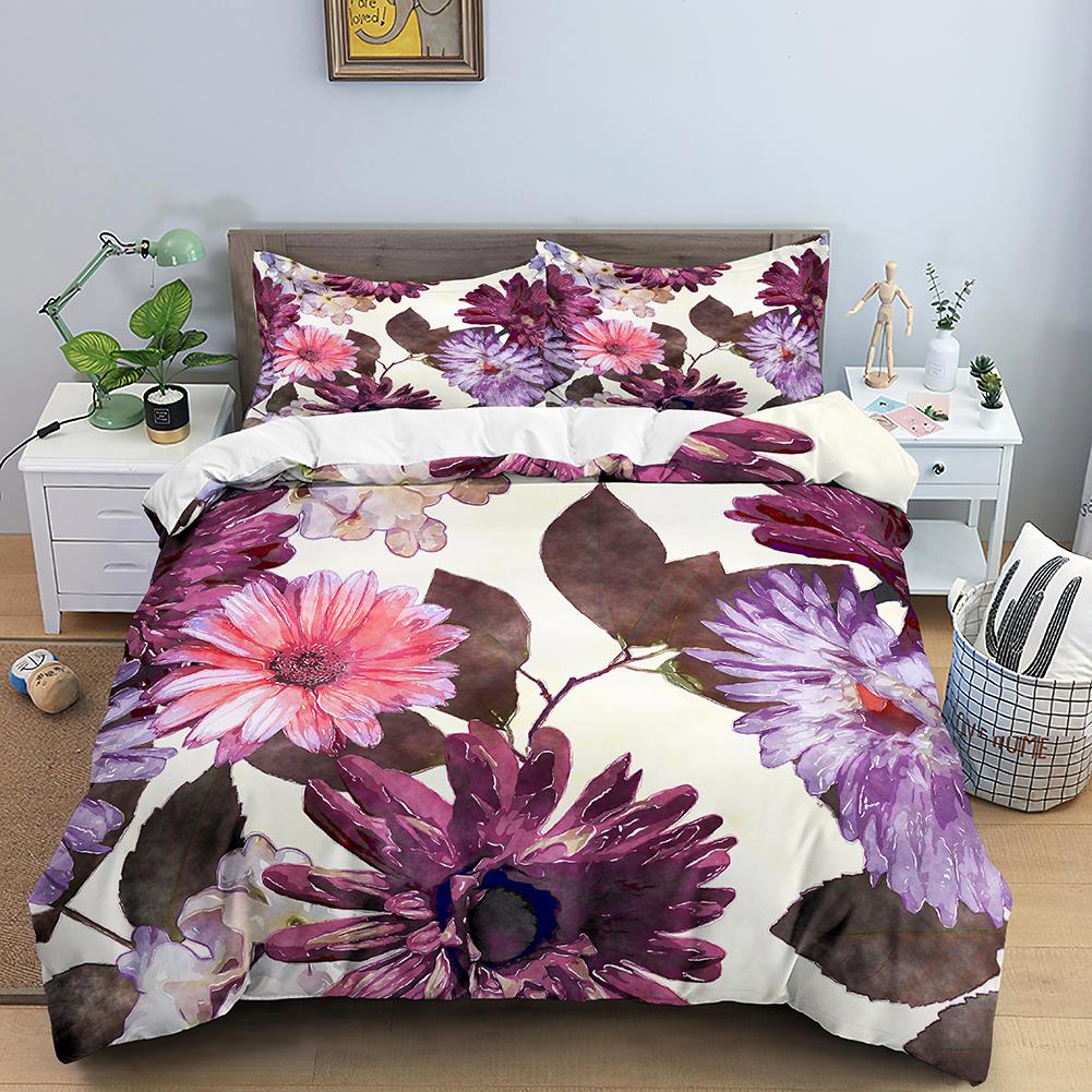 Daisy King Queen Duvet Cover Flowers Butterfly Bedding Set For Kids Teens Adults White Floral Theme 2/3pcs Polyester Quilt Cover