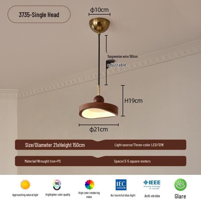 Walnut Retro Chandelier, Eye-Protective Lamp for Chinese Restaurant, Bar, Bedside, or Study.