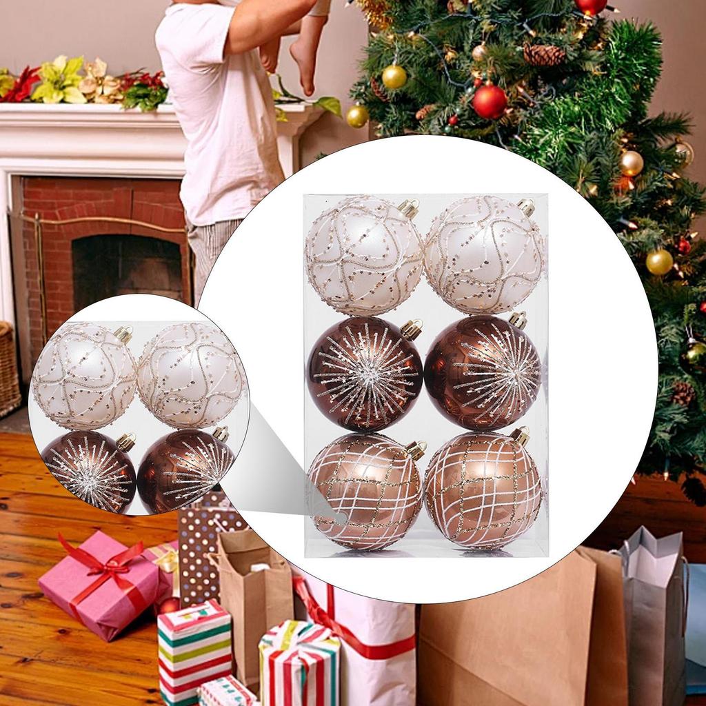 6 Pieces Christmas Ball Ornaments Tree Hanging Balls with Hole Xmas Decorations