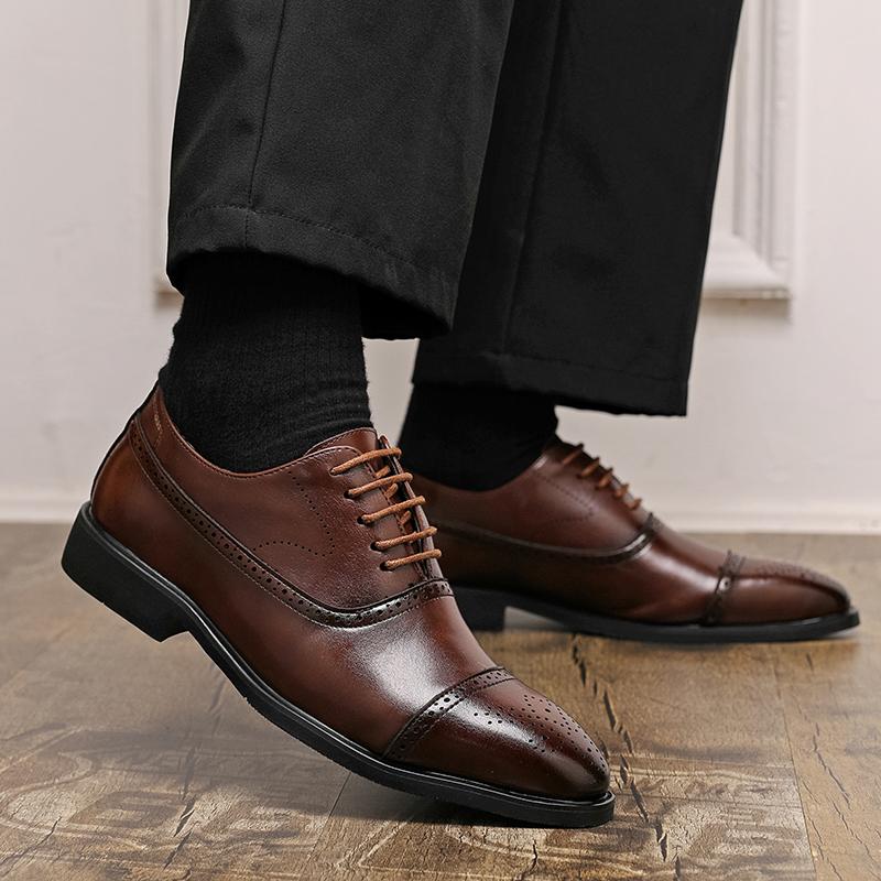 Fashion Size38-48 Vintage Men Business Formal Shoes Men Lace-up Business Office High-quality Brogue Leather Shoes Wedding Banquet Shoes