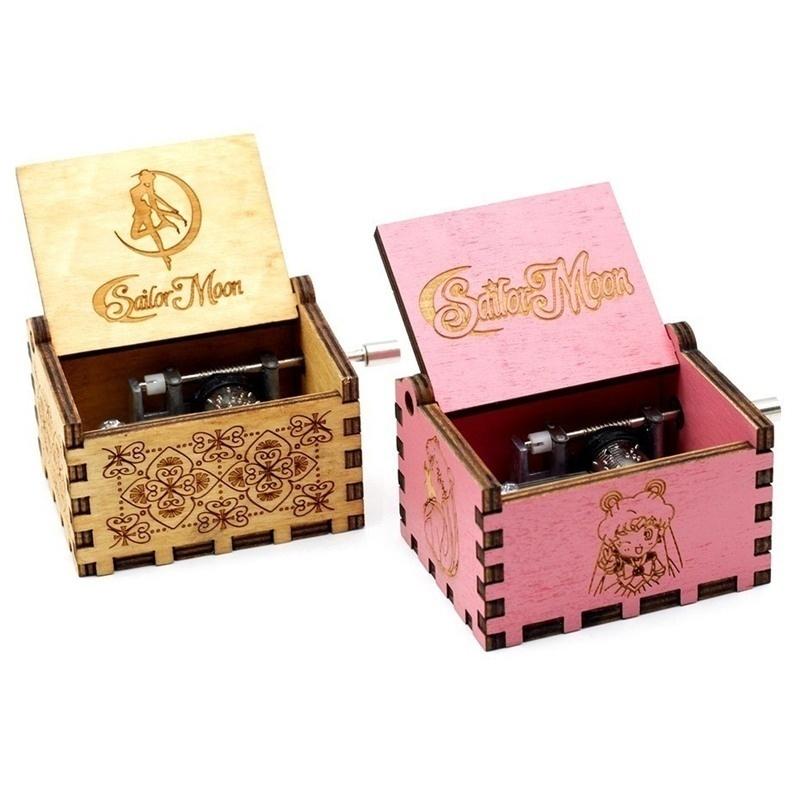 Sailor Moon Cosplay Prop Antique Carved Wooden Hand Crank Music Box Anime Christmas Birthday Gift CDN