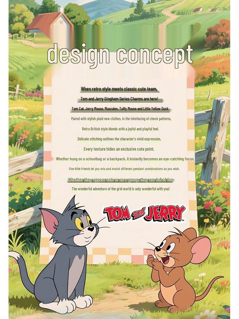 Tom and Jerry Plaid Plush Keychain: Cute Tom Cat & Jerry Mouse Charm