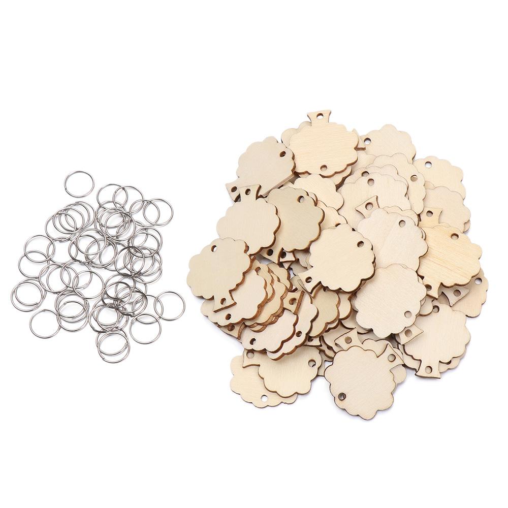 50pcs/set Handmade Star/Heart/Round Shape With Holes Ring Clips Wood Slices Wooden Circle Discs Tags Plaque Board Hanging Label