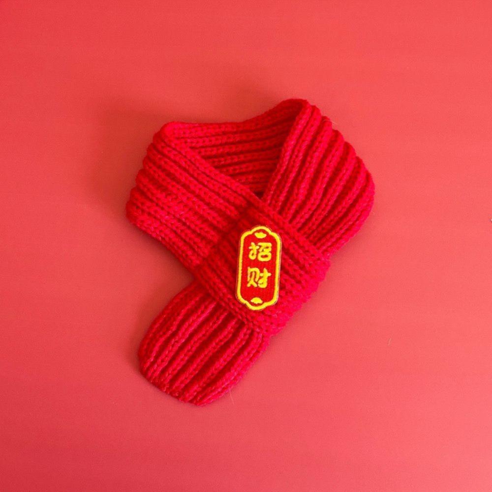 Festive Warm Cat Knitted Scarf Cute Blessing New Year Dog Scarf Red Color Pet Dress Up Costume Holiday Events