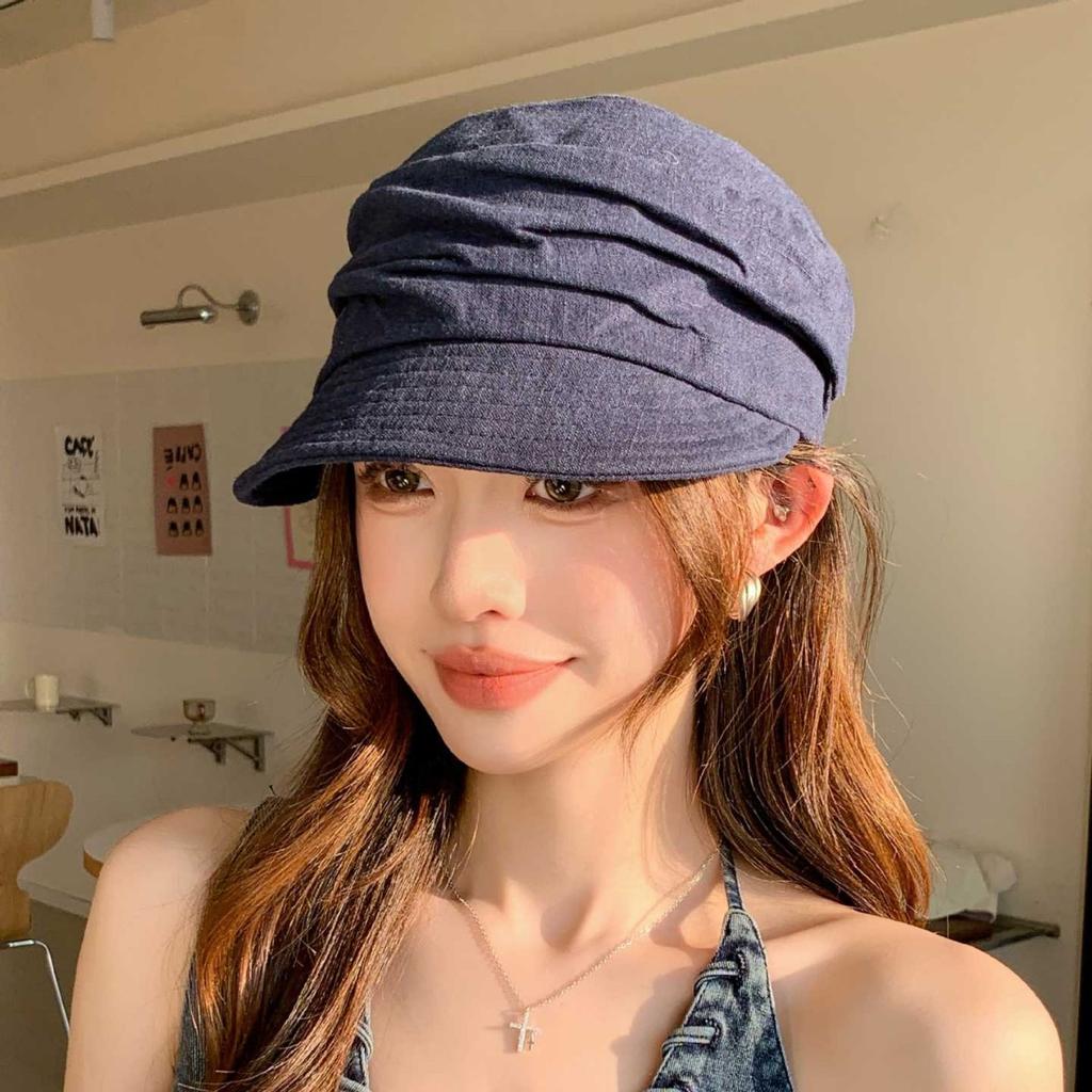 Spring and Summer Thin Equestrian Hat Type Niche Linen Fabric Pleated Thin Newsboy Hat Children's Leisure Travel Hat