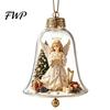 Clear Acrylic Christmas Ornaments 3D Bell Ornament, Winter Scene Decoration with Santa Immersive Wonderland Snowman Reindeer Angel Tree Inside