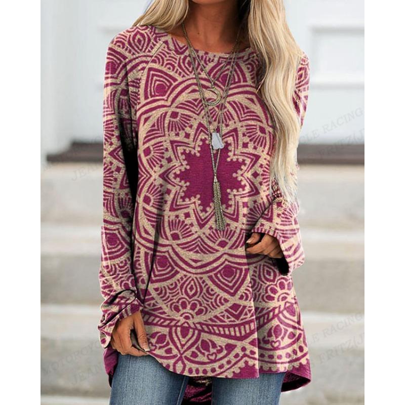 Vintage T Shirt European Pattern 3d Print T-shirt Women Fashion T-shirts Long Sleeve Tops Tees Harajuku Tshirt Ladies Tops Y2k