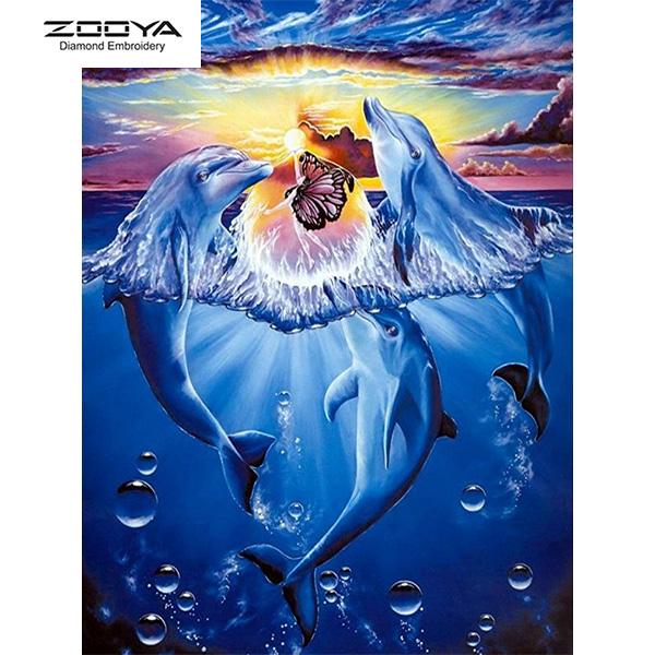 

ZOOYA 3D Алмазная вышивка Живопись Вышивка крестиком Круглый горный хрусталь Живопись Животное Дельфин
