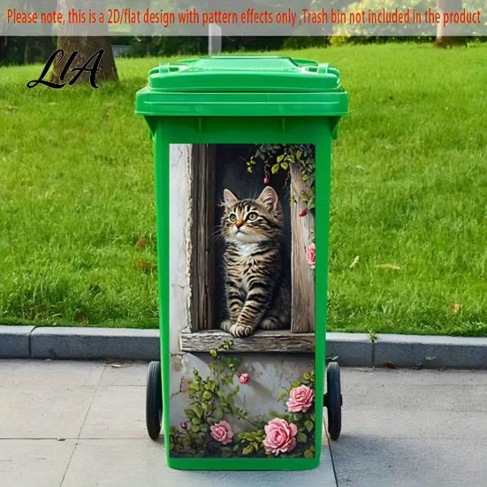 Pegatinas Decorativas para Cubo de Basura con Cara, Pegatina de Animales de Dibujos Animados, Pegatina de PVC Autoadhesiva Colorida, Pegatina Impermeable Linda Gato Perro para Cubo de Basura con Ruedas