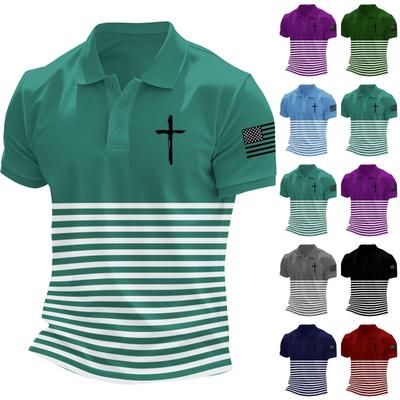 Fashionable Men's Casual Independence Day Printed Neck Short Sleeve Top