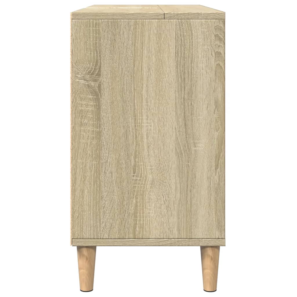 Modern bathroom cabinet with a storage unit under the washbasin, open storage on both sides, and a door storage in the middle, 80x33x60 cm