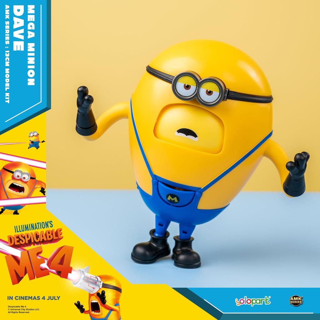 Minions Despicable Me 4 Mega Dave Action Figure with Hidden 6 Interchangeable Facial Minion Model Gift for Kids Ages 8 and Up Toy, 4.7-inch Pocket,