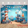 2D Lighthouse Sailboat Beach Backdrop Kids Ocean Themed Photography Background