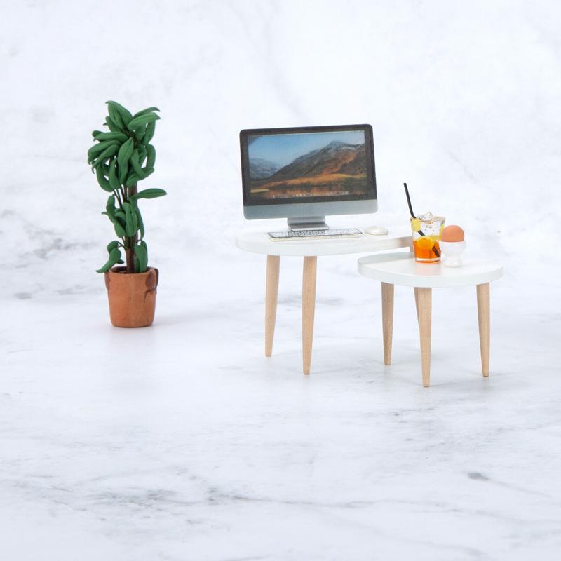 1Set 1:12 Dollhouse Triangle Coffee Table Computer Desk Tea Table Home Decor Toy