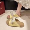 2025 Summer Retro New Girls Platform Slippers Bow Velcro One-word Thick-bottomed Casual Cool Slippers