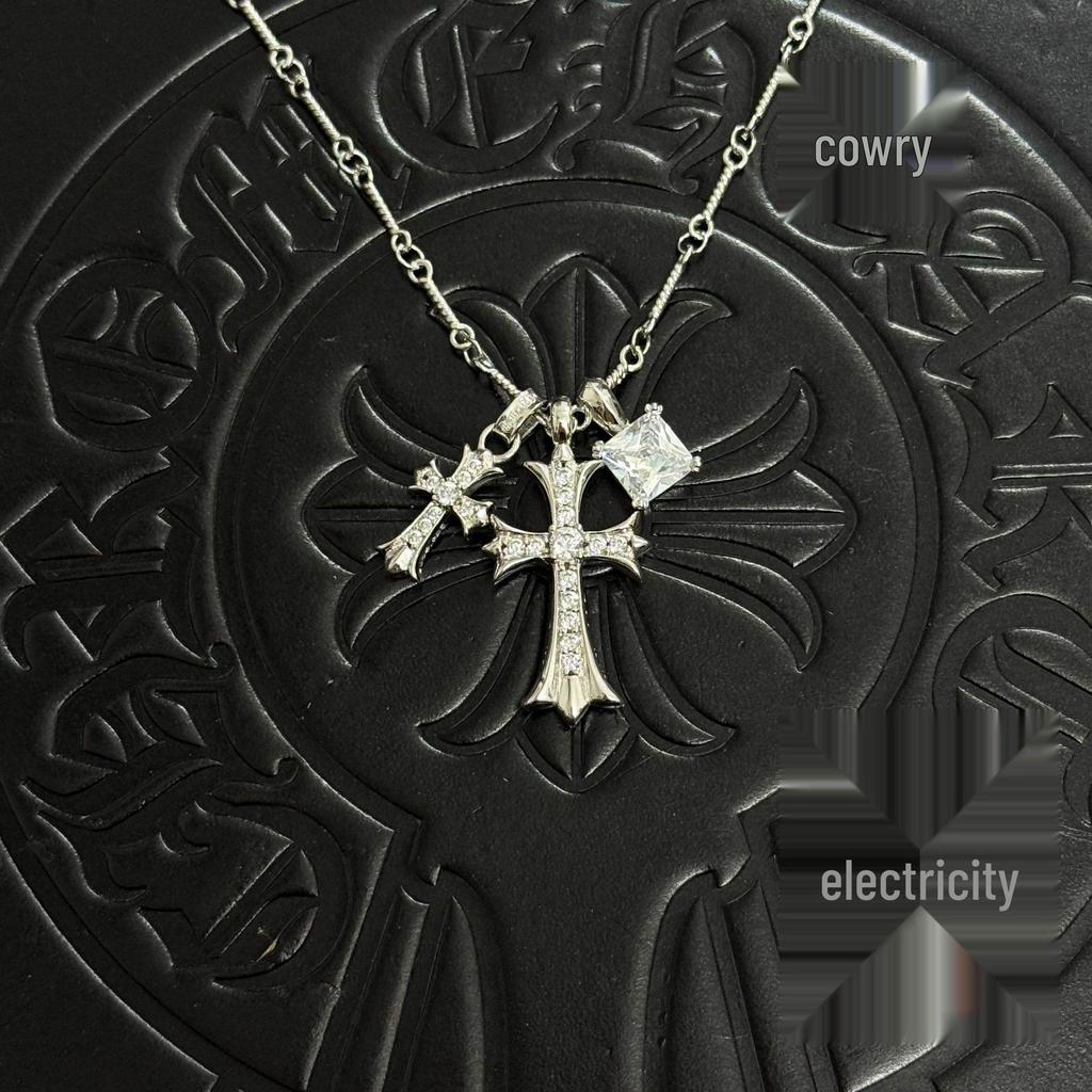 Chrome Hearts Retro Distressed Double Cross Square Pendant Necklace - Unisex Fashion Accessory