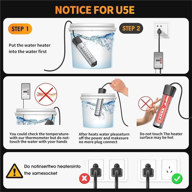 YCOC-2000W Immersion Water Heater Constant Temperature Model Electric Submersible Water Heater Stainless Steel Guard Cover