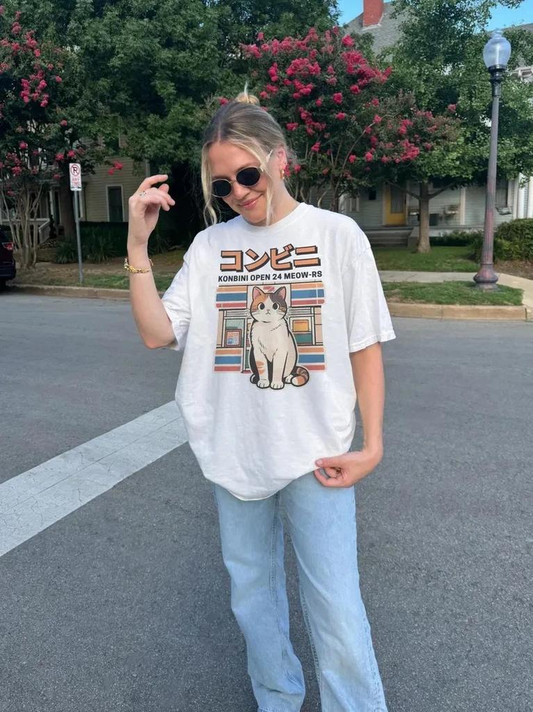 Japanese Cat Convenience Store Shirt, 90s Retro Anime Cat Tee
