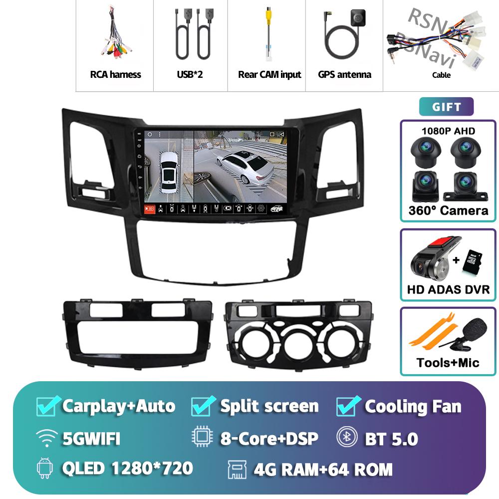 Android 14 Carplay Auto For Fortuner Hilux 2005 - 2014 Car Radio Player Multimedia Stereo Navigation 4G+WIFI Head Unit AI Voice