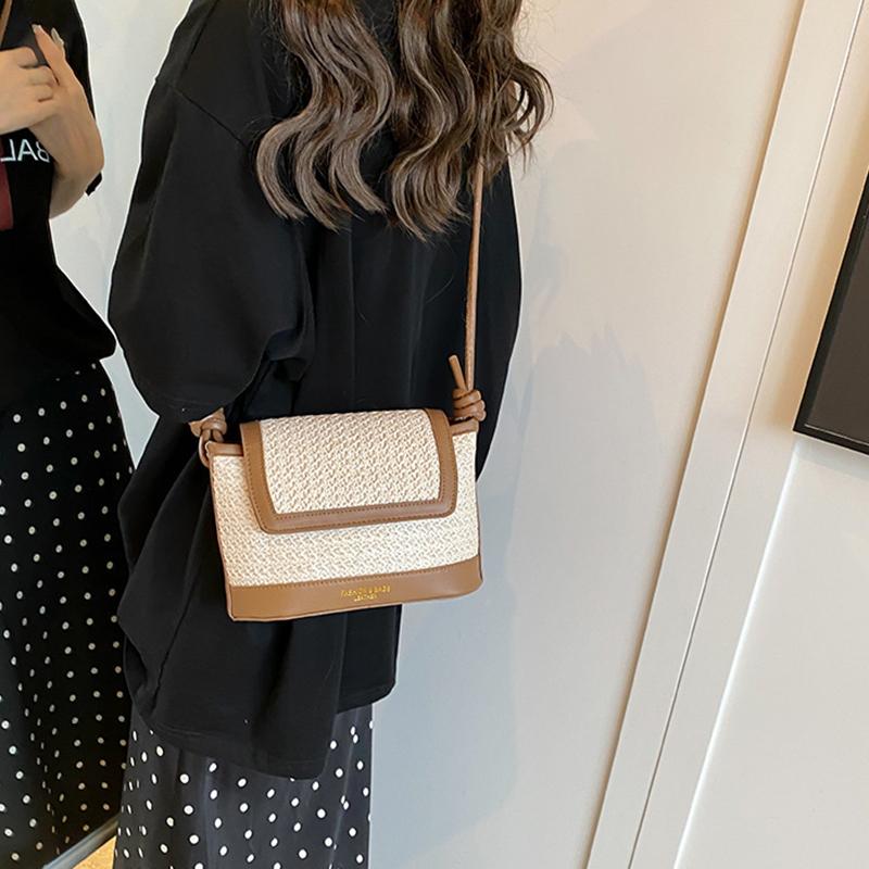 Yogodlns Women Rattan Knitting Beach Bag Large Capacity Seaside Straw Shoulder Bag Rainbow Color Sling Bag Travel Vacation Bag