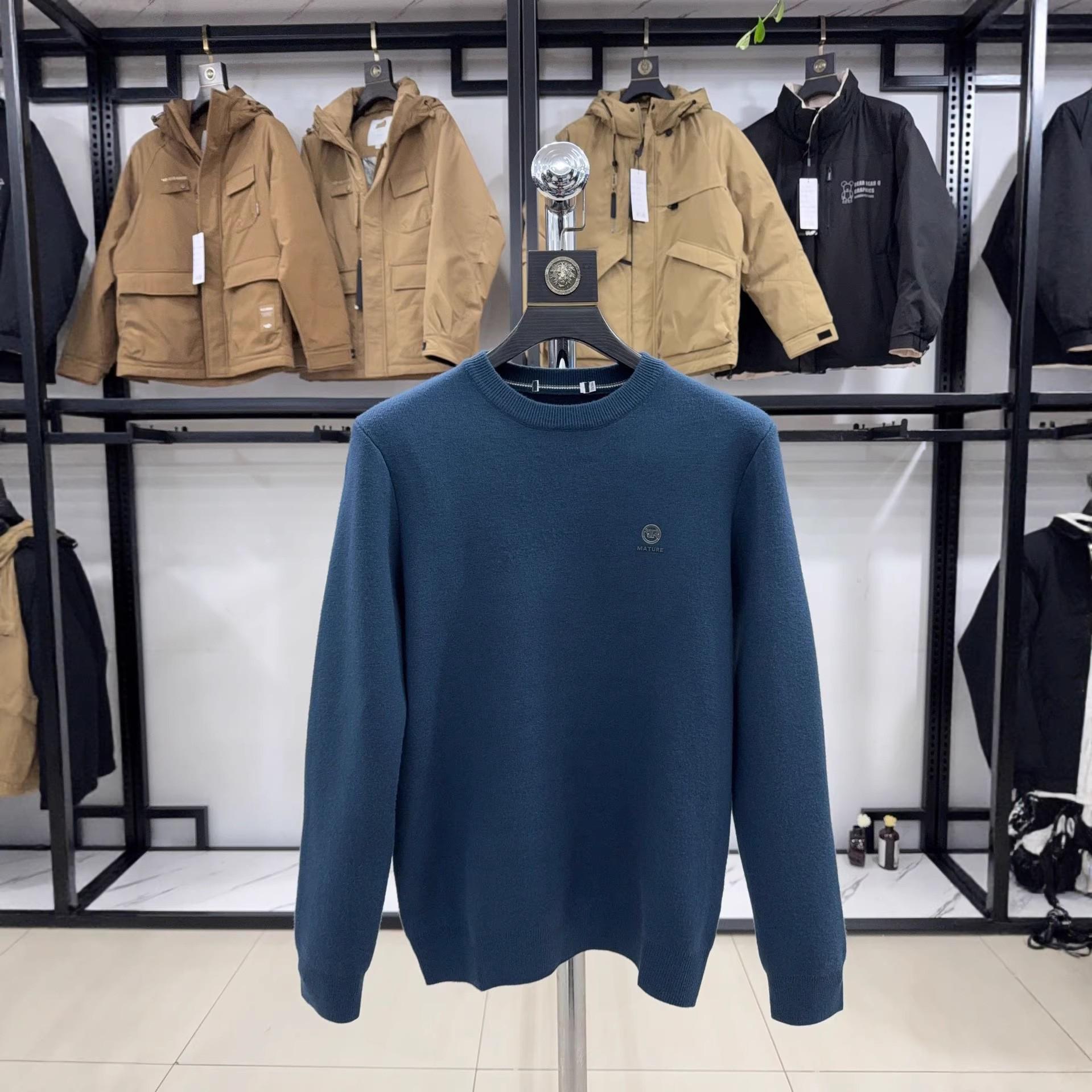 

H Brand Men s Blue Round Neck Fleece-Lined Long Sleeve Knit Sweater 4Y191A - Simple & Versatile. 170 (115-130 jin) середній синього кольору