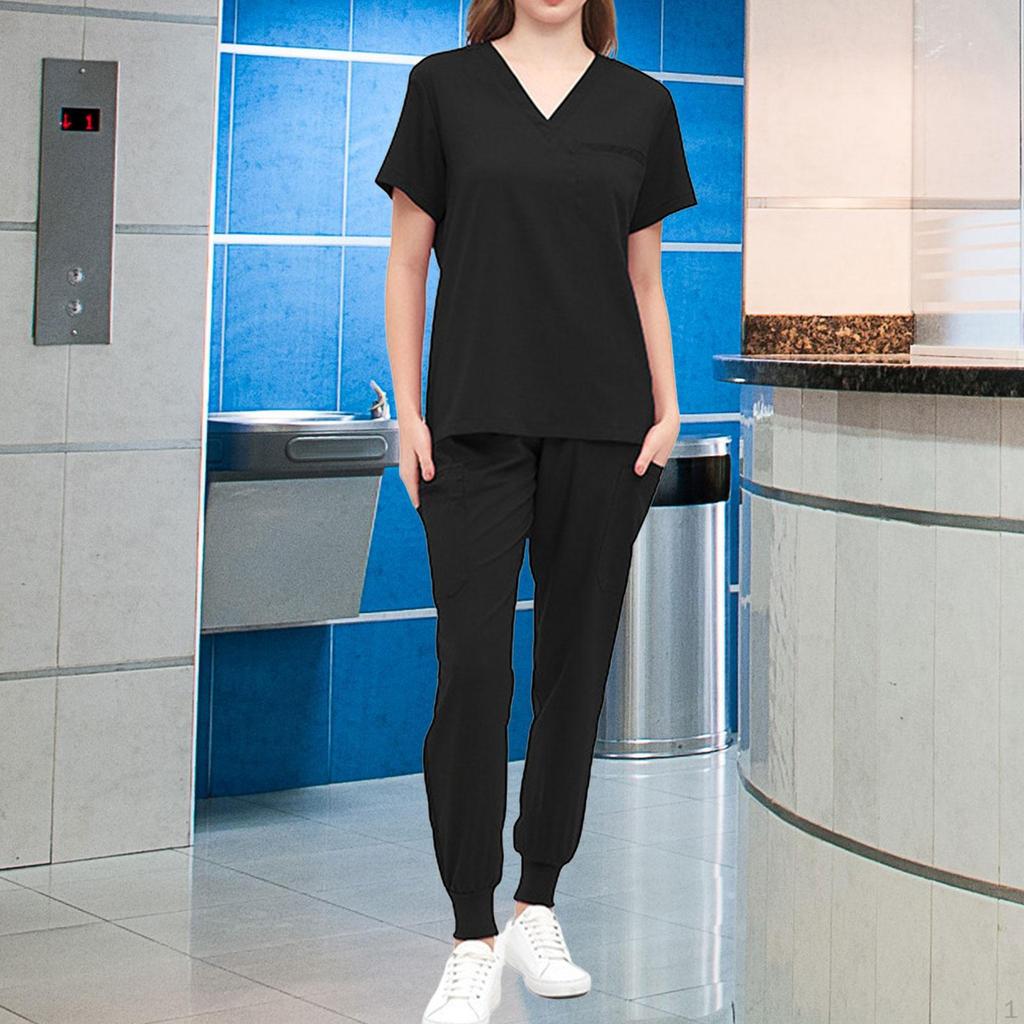 Damen Uniform Kasack Set Pflege Arbeitsanzüge Schwesternoberteil und Hose V-Ausschnitt Kasacks