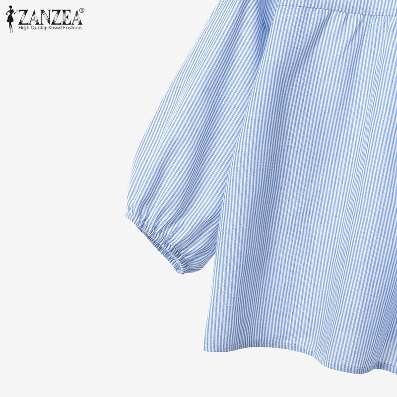 ZANZEA Damen 3/4-Ärmel Bluse und Hose Lässige Streifenprint Zweiteilige Sets