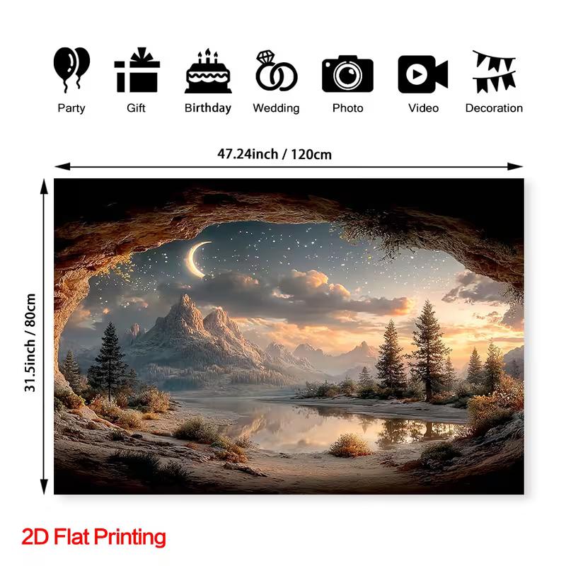 2D Starry Night Cave Backdrop for Outdoor & Travel Photography