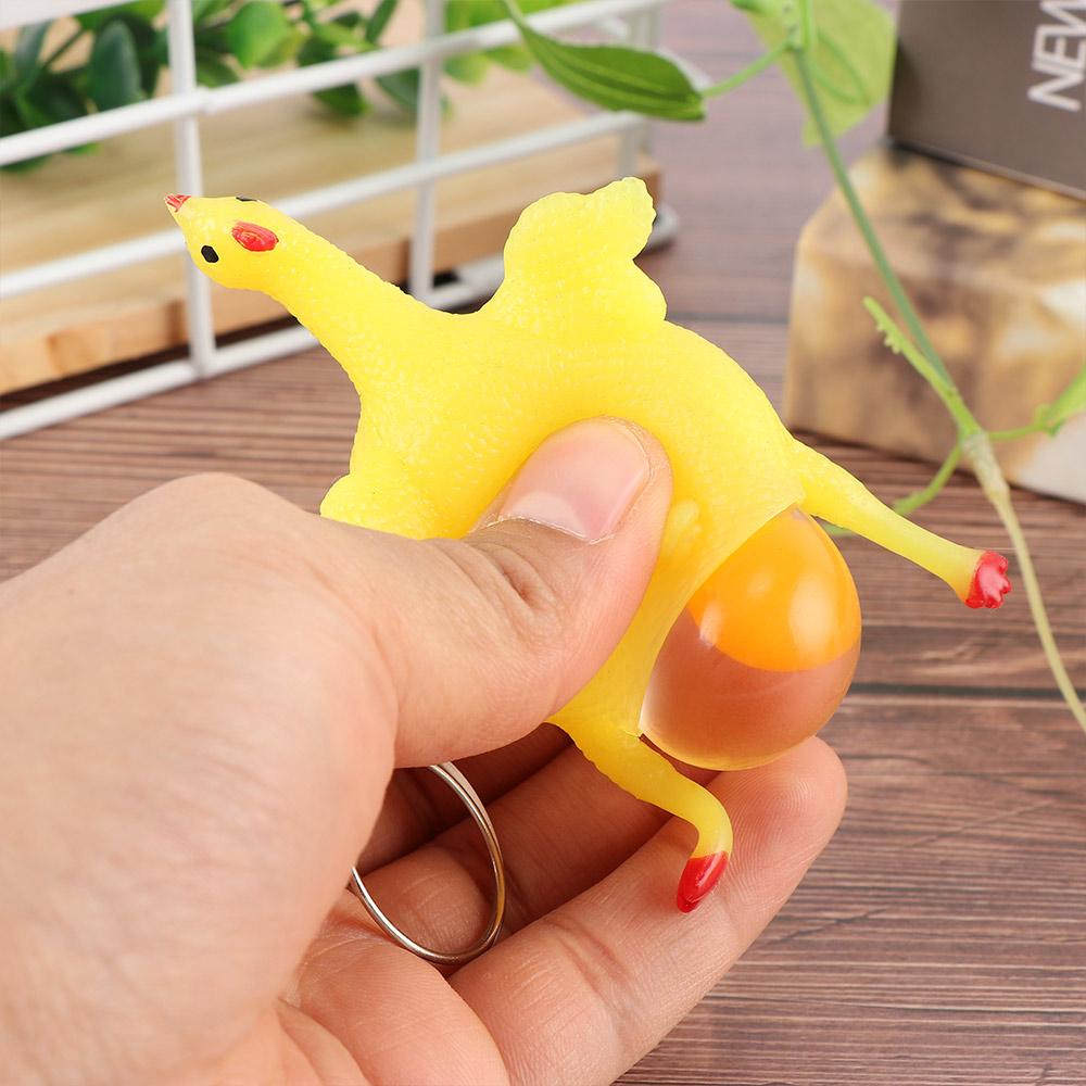 Yellow Hand Novelty Hens Pranks Spoof Halloween Gift Funny Chickens Lay Eggs Keychain Vent Toys