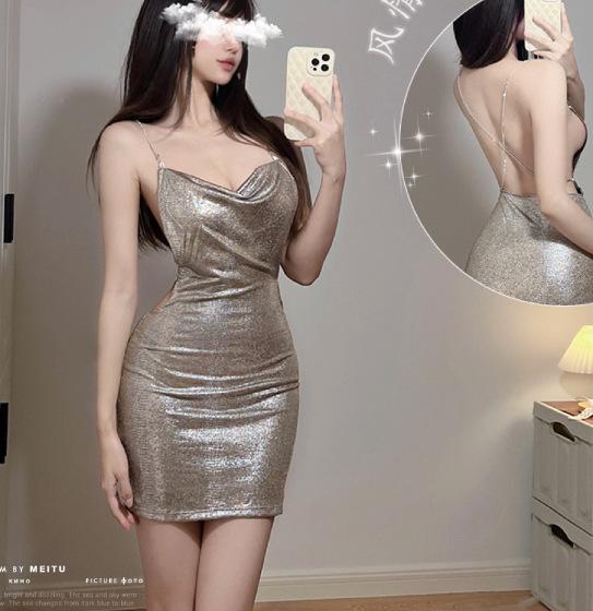 Sex Underwear Female Sexy Nightclub Bright Diamond Suspender Nightdress Pure Passion Temptation Large Size Uniform Suit Female Hair