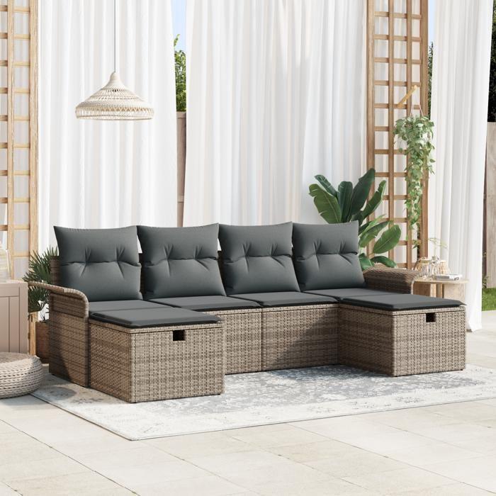 VidaXL Ensemble de canapé de jardin 6 pièces avec coussins Gris Rotin synthétique 3358918