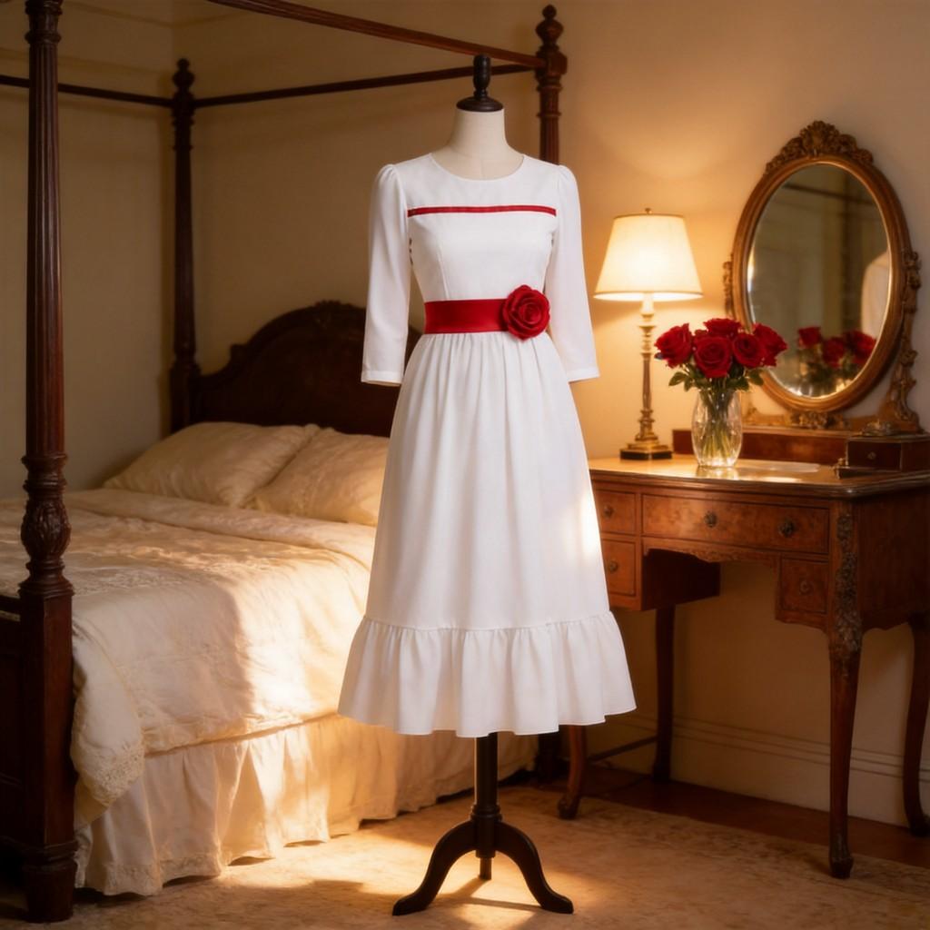 Annabelle Cosplay Costume For Halloween Ghost Doll Stage Performance In White Fabric