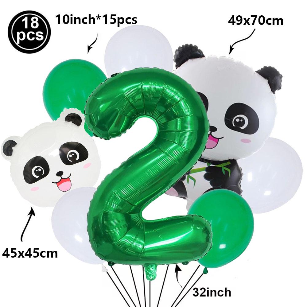 Cartoon Panda Animal Green 32inch Foil Number Balloon Set Children Birthday Party DIY Decoration Baby Shower Kids Animal Balloon